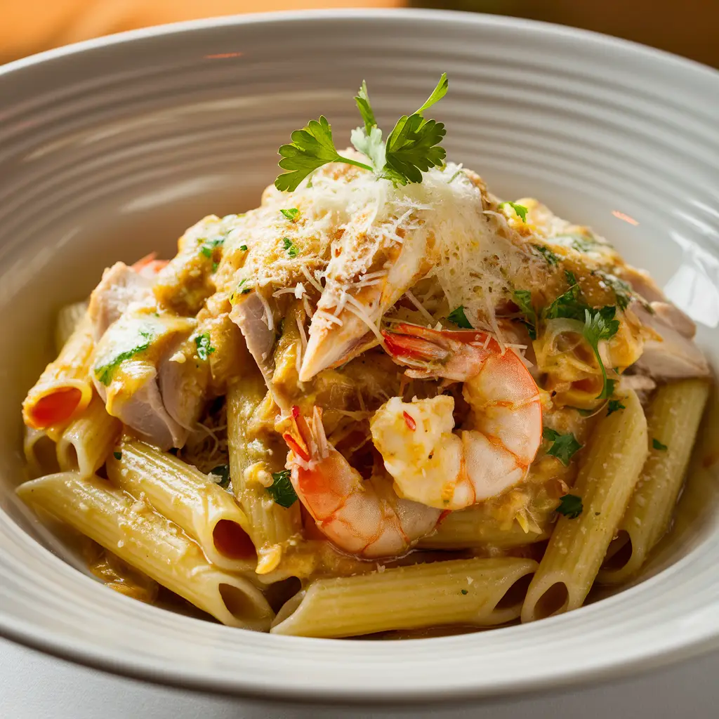 chicken and shrimp penne pasta