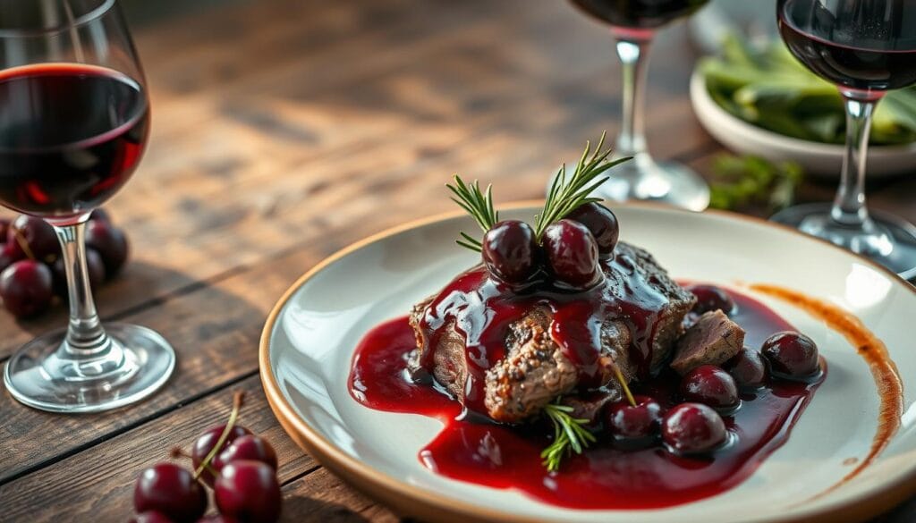 cherry wine beef presentation