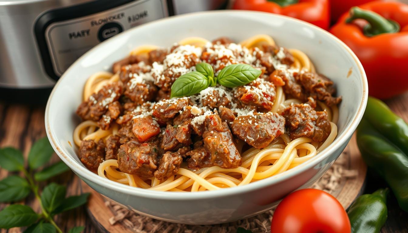 slow cooker beef pasta recipe angel hair