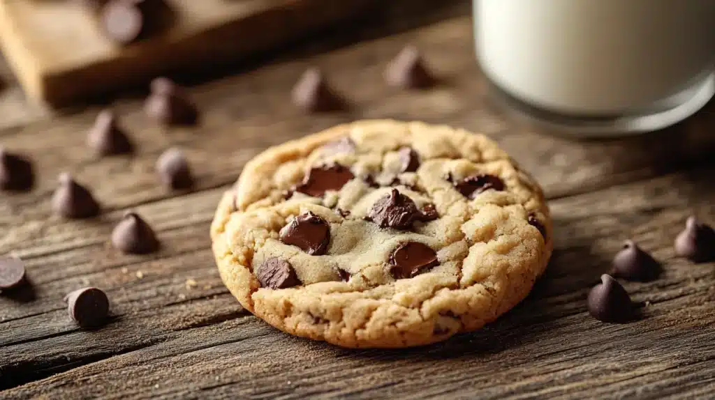 Close-up of a single oatmeal cookie with raisins.