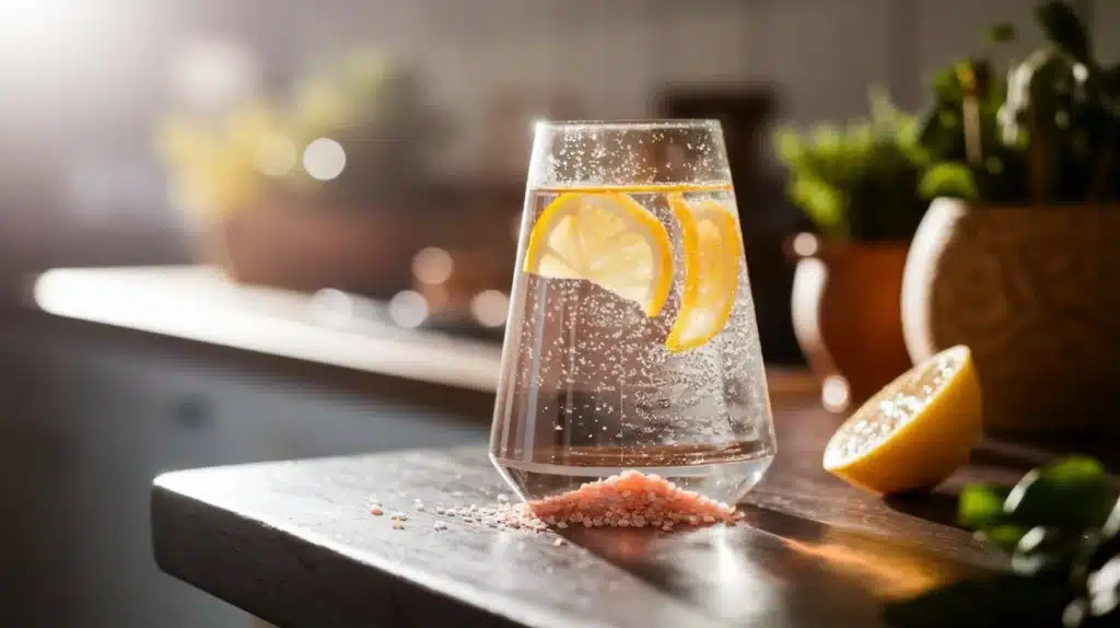 Pink salt lemon water hydration hack from the pink salt trick.