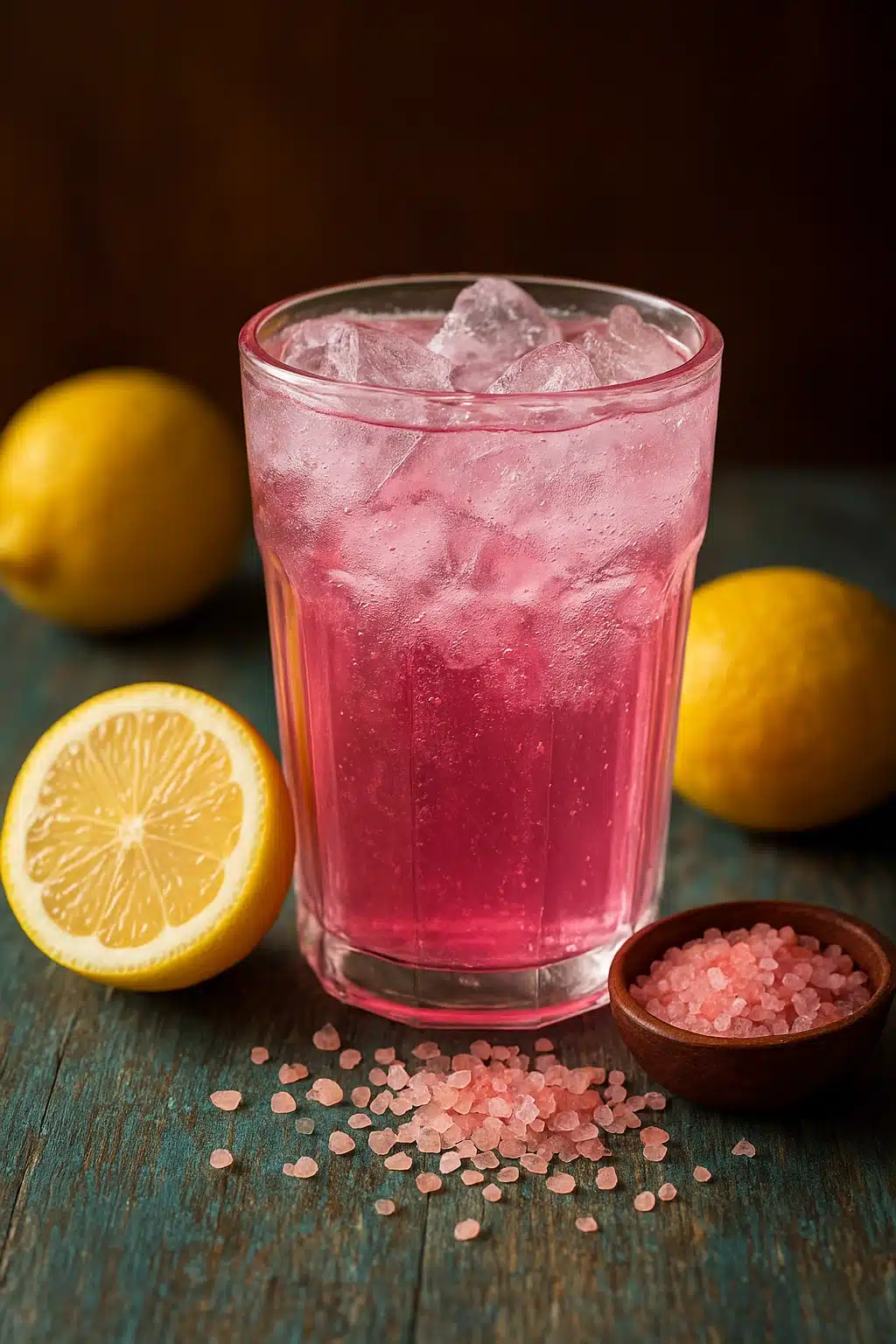 Pink Himalayan salt crystals with lemon water the pink salt trick wellness trend.